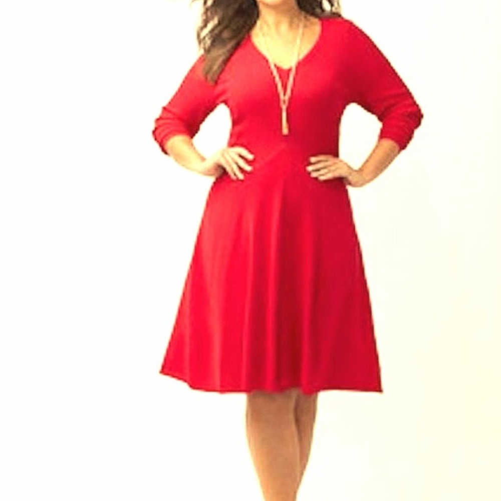 Red V-neck Sweater Dress